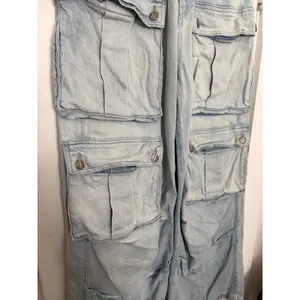 Zara Women Light Wash Multi Pocket Cargo Wide Leg Denim Jeans High Rise SIZE 4 thumbnail 9