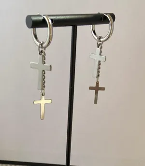 Stainless Steel Cross Dangle Drop Earrings for Men Women thumbnail 5