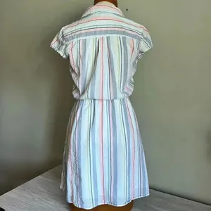 J.Crew Mercantile Rainbow Seersucker Collared Tie Front Dress Size XXS thumbnail 6