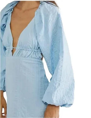 NWT Free People Endless Summer Puff Sleeve Open Back Mini Dress Blue Size Large thumbnail 8