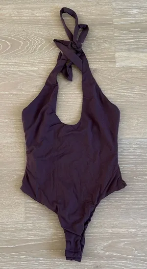 White Fox Halter Bodysuit Want To Be Me Size S Chocolate Brown thumbnail 1