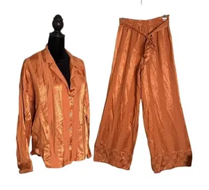 Victoria's Secret Satin Pajama Wide Leg Pants Set Size XS M Striped Loungewear thumbnail 1