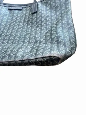 Tory Burch Gray & Black Textured Monogram Small Tote Bag Zip Top Logo Canvas thumbnail 9