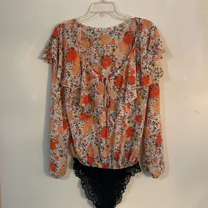 Free People Ivory And Coral Say It To Me Floral Body Suit thumbnail 10