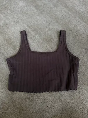Aerie Offline Brown Ribbed Crop Tank Size XL thumbnail 2