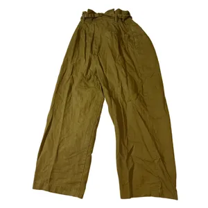 Zara Basic Women Paperbag Ankle Pants Size Small Wide Leg‎ Dark KHAKI Brown Y2K thumbnail 3