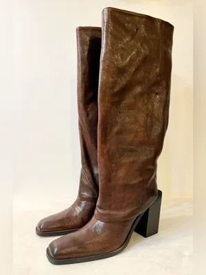 NWT Emauele Crasto Leather Fold Over High Shaft Boots in Brown Size 39 thumbnail 3