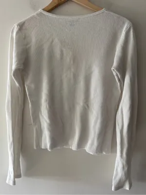 Brandy Melville White Callan Long Sleeve Waffle Knit Henley Thermal‎ Long Sleeve thumbnail 5