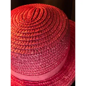 Vintage Magenta Pink Straw Sun Hat Wide Brim Floral‎ Ribbon Accent Summer Beach thumbnail 7