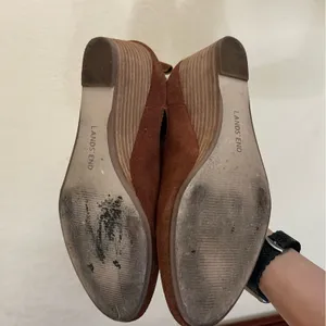 Land’s End brown suede wedge heeled bootie 9 thumbnail 6