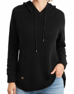 Lauren Ralph Lauren 100% Cotton Waffle Knit Hoodie Pullover Sweater Black Size L thumbnail 1