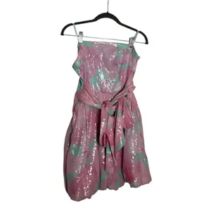 Hutch Anthropologie Aqua Balloon‎ Mini Dress Sequin Bubblegum Blue & Pink Size 4 thumbnail 3