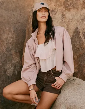 American Eagle Real Good Twill Swing Jacket Rose Pink Mock Neck Size Medium NWT thumbnail 1