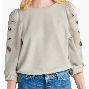 Splendid Collection‎ Soutache Embroidered Eyelet Puff Sleeve Sweatshirt L thumbnail 1