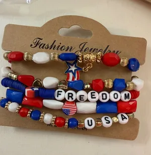 🇺🇸🇺🇸🇺🇸BOGOHO🇺🇸🇺🇸🇺🇸Fashion Jewelry Red White Blue Patriotic Beaded Bracelet Stack thumbnail 1