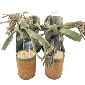 Sam Edelman Sampson Green Suede Tassel Ankle Tie Peep Toe Heeled Mule Sandals 8 thumbnail 3