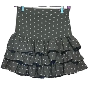 Shein Women's Green White Dot Skirt Ruffles Size S 16 1/2" Long x 13"‎ Waist thumbnail 1