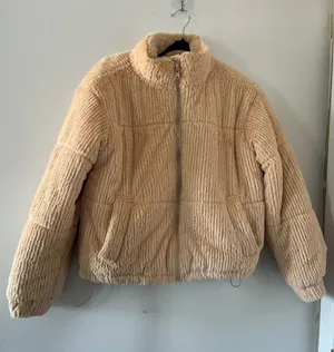 Forever 21 Cream Yellow Teddy Plush Zip Up Jacket Medium Cozy Winter Neutral thumbnail 1
