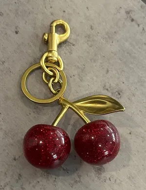 Cherry Bag Charm Red Sparkly Resin‎ Gold Hardware thumbnail 1