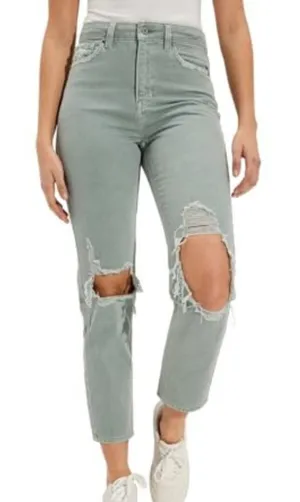 American Eagle Sz 14 Sage Green Womens Ripped High Rise Straight Mom Jeans thumbnail 1