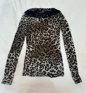 Y2K Tezenis Leopard Print Lace Long Sleeve Top Size S/M thumbnail 1