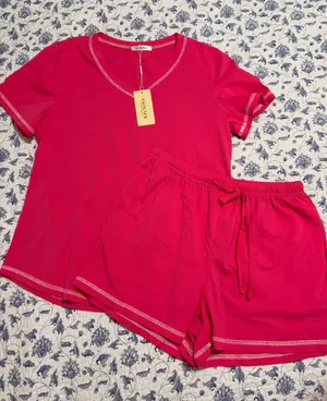 Ekouaer women’s size Small Hot Pink Pajamas shorts and short sleeve top COTTON thumbnail 1