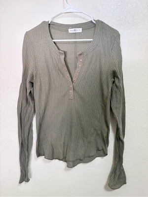NATURAL LIFE Olive Ribbed Long-Sleeve Henley thumbnail 1