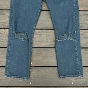 Levi's Straight Leg 501 Dark Wash Blue Denim Jeans w/ Distressed Knees thumbnail 6