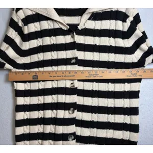 Modern Supply by Sanctuary Striped Cable Knit Sailor Collar Cardigan Black L thumbnail 6