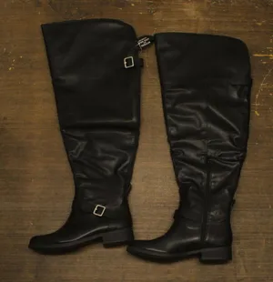 NWT Sun + Stone Anyaa Wide-Calf Buckled Over-the-Knee Boots Black 8.5M-WC thumbnail 1