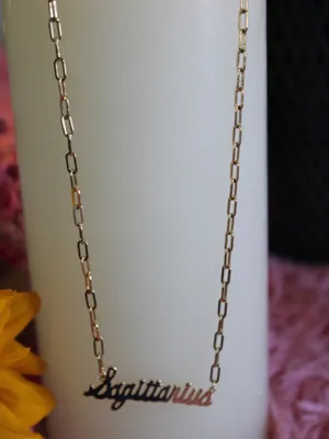 Anthropologie Sagittarius Zodiac 14K Gold Plated Script Necklace NWT thumbnail 10