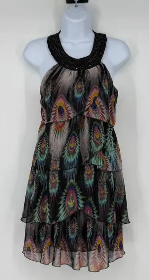 Vintage Y2K Twenty One Made in USA Peacock Chiffon‎ Halter Top S thumbnail 1