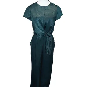 Lulus Let Me Entertain You Dark Green Satin Wide Leg Jumpsuit Tie Front Size XS thumbnail 4
