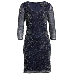 Pisarro Nights Navy Beaded V-neck Cocktail Dress Size 8 $238 MSRP thumbnail 10
