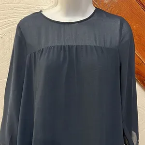 H&M Babydoll Dress Womens Navy Blue‎ Sheer Yoke Long Sleeve Size 4 thumbnail 2