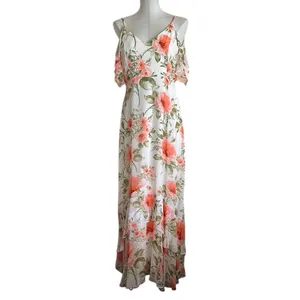 Altar’d State White Coral Pink Orange Floral Maxi Dress Flutter Ruffle Knoll NWT thumbnail 2