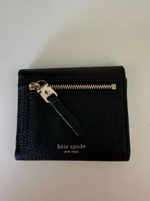 Kate Spade NWT Polly Black Pebbled Leather Small Trifold Wallet thumbnail 2