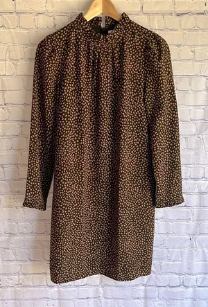J. Crew Black and Tan Spot Patterned Dress‎ Woman’s Size 0 thumbnail 1