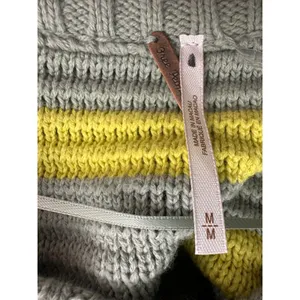 Free People Links Oversized Chunky Knit Sweater Grey Yellow Stripe Size Medium thumbnail 4
