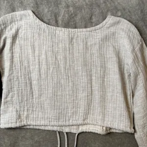 A. Ren Cotton Crinkle Gauze Crop Top Womens S Long Sleeve Drawstring Boho Beige thumbnail 3