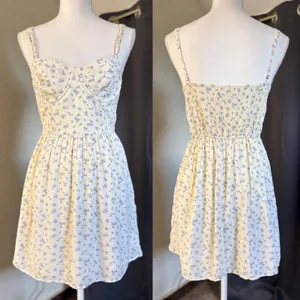 Abercrombie & Fitch Cream and Blue Floral Bustier Mini Dress Womens Small thumbnail 2