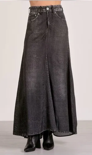 Elan Jessa Black Faux Denim Acid Wash Look Tencel Maxi Skirt Medium Gray Boho thumbnail 1