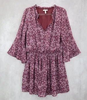 Speechless Purple Floral Fit Flare‎ Boho Ruffle Flirt Bell Sleeve Dress Plus 1X thumbnail 1