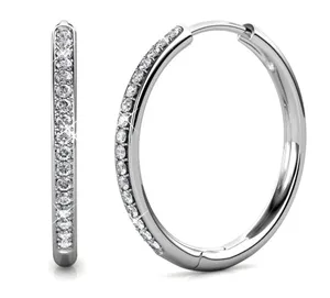Cate & Chloe Bianca 18k White Gold Plated Crystal Silver Hoop Earrings thumbnail 1