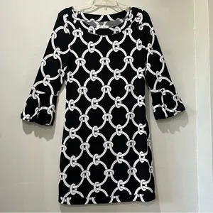 White House Black Market midi dress womens‎ medium blackwhite shift Bell Sleeves thumbnail 3