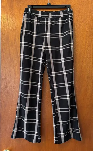 J & L Atelier Black Plaid Wide-Leg Size Small Trousers thumbnail 1