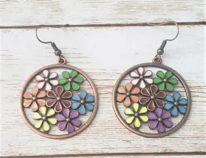 Beautiful Large Multi Color Flower Circle Earrings Statement - Brand New thumbnail 1