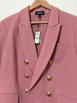 NEW Express Pink Double Breasted Gold Button Blazer Size 14 Jacket NWT Stretch thumbnail 3