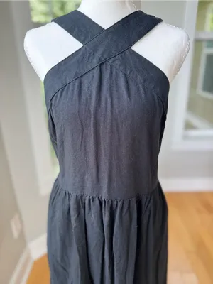 A New Day Black Linen Rayon Cross Front Midi Dress Size Large thumbnail 8