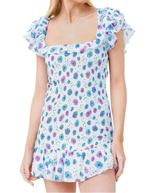 LoveShackFancy Size XS Deep Cotton Candy Blue Liberty Print Smocked Kodie Dress thumbnail 6